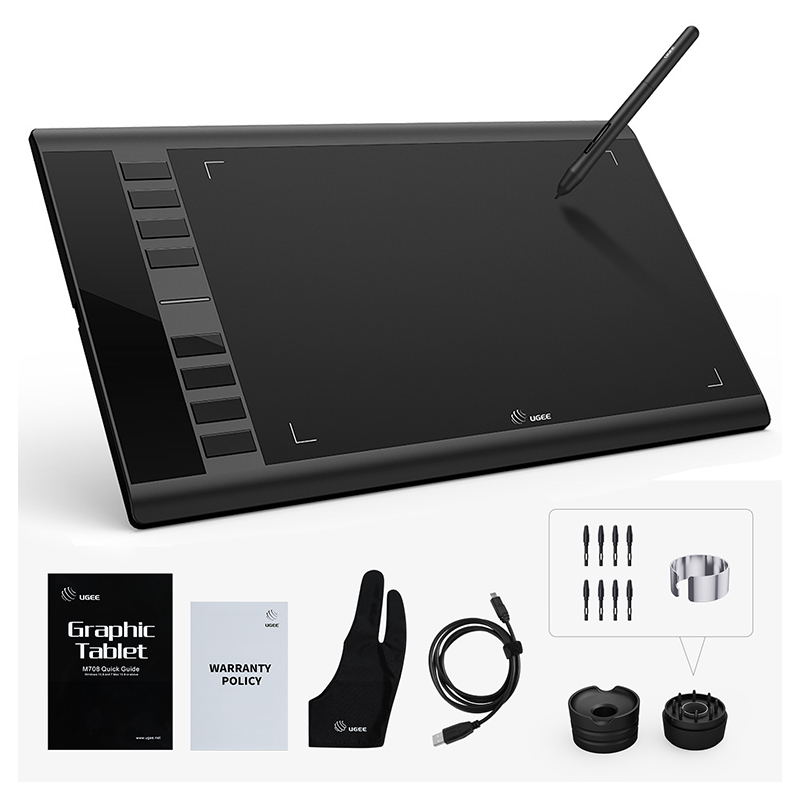 Graphics Drawing Tablets, Ugee M708 10 x 6 inch Large Active Area Drawing Tablet with 8 Hot Keys 8192 Levels Pen Graphic Tablets for Computer